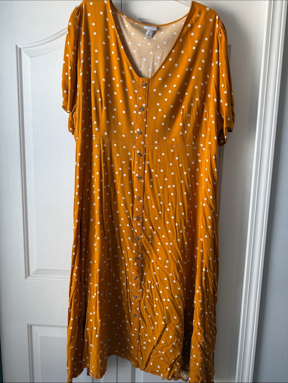 Ava & Viv Mustard Polka Dot Button-Front Midi Dress